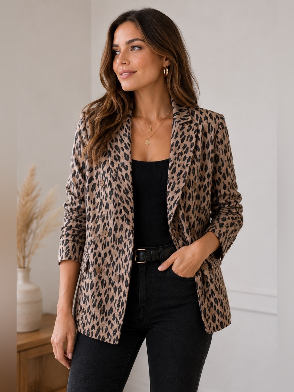 NY&C Leopard Print Blazer L | Chic Statement Jacket Boss Babe Layering‎